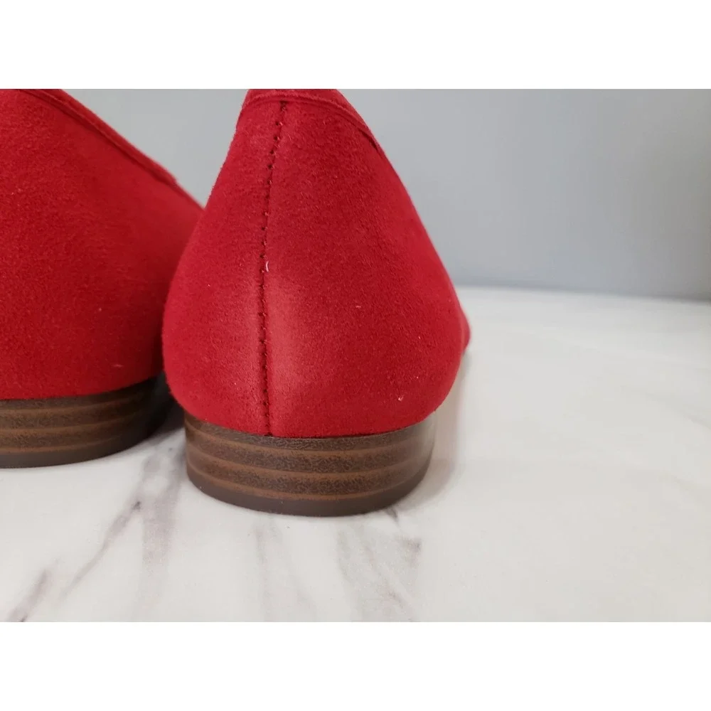 NEW H&M Ballet Flats Womens Size 7 Red Faux Suede Slip On Shoes Round Toe Velvet